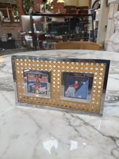 Vintage Chrome Cane Double Photo Frame