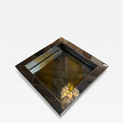 Vintage Chrome Catchall Tray With Stripe Detail