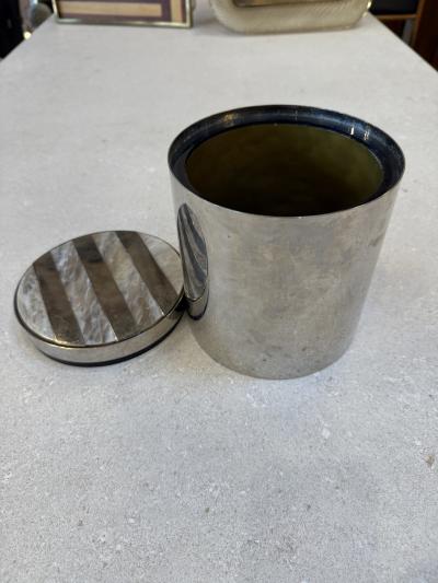 Vintage Chrome Ice Bucket with Mother of Pearl Inset Lid 1970s