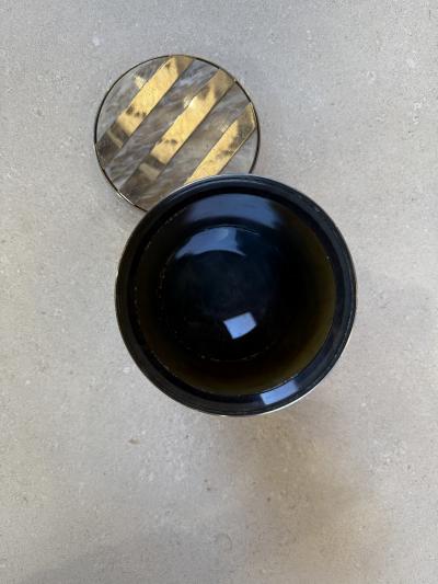 Vintage Chrome Ice Bucket with Mother of Pearl Inset Lid 1970s