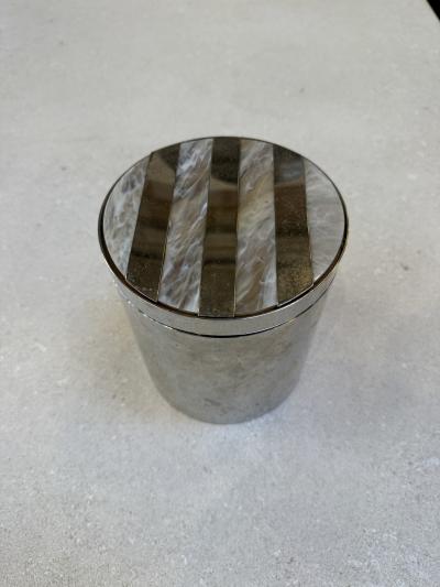 Vintage Chrome Ice Bucket with Mother of Pearl Inset Lid 1970s