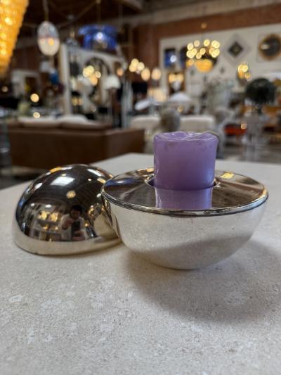 Vintage Chrome Orb Candle Holder with Snuffer Lid