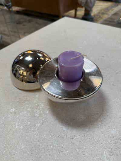 Vintage Chrome Orb Candle Holder with Snuffer Lid