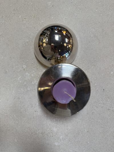 Vintage Chrome Orb Candle Holder with Snuffer Lid