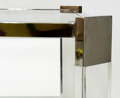 Vintage Chrome Thick Lucite Coffee Table with Glass Shelves