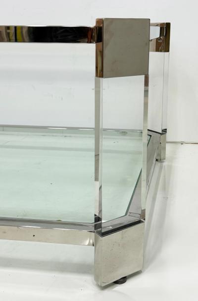 Vintage Chrome Thick Lucite Coffee Table with Glass Shelves
