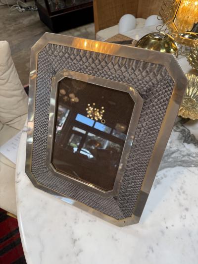 Vintage Chrome and Snakeskin Picture Frame