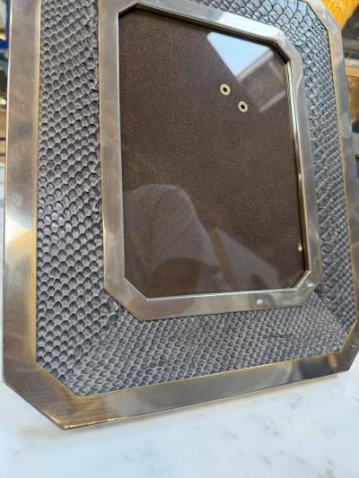 Vintage Chrome and Snakeskin Picture Frame