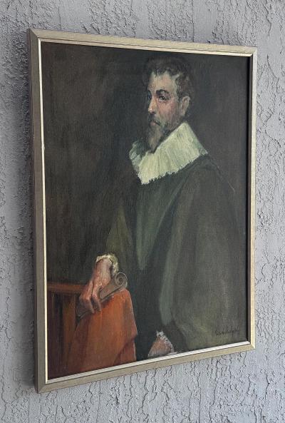 Vintage Classical Shakespearean Pose Portrait Oil Painting Vintage Frame Signed