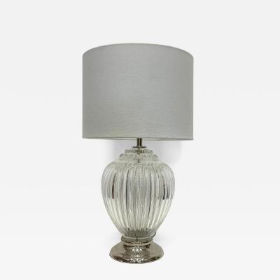Vintage Clear Hand Blown Ribbed Murano Glass Table Lamps Pair