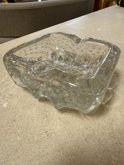 Vintage Clear Textured Glass Ashtray with Bubble Pattern