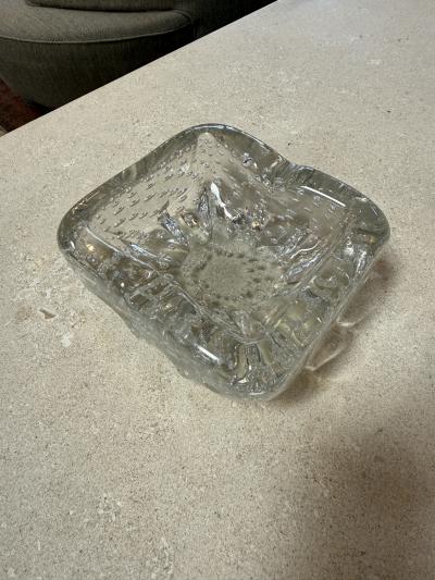 Vintage Clear Textured Glass Ashtray with Bubble Pattern