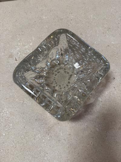 Vintage Clear Textured Glass Ashtray with Bubble Pattern
