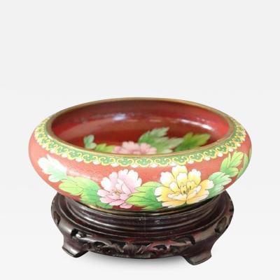 Vintage Cloisonne Bowl on Wooden Stand