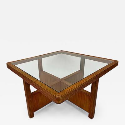 Vintage Coastal Modern Reed Coffee Table with Inset Glass Top