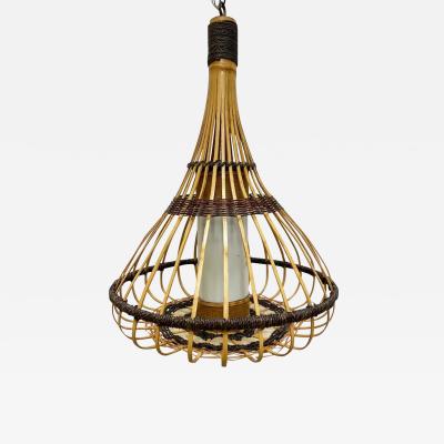 Vintage Coastal Split Rattan Reed Teardrop Pendant Light Fixture