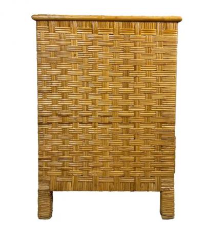 Vintage Coastal Woven Rattan Chest of Drawers with Brass Handles