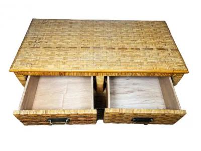 Vintage Coastal Woven Rattan Chest of Drawers with Brass Handles