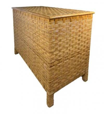 Vintage Coastal Woven Rattan Chest of Drawers with Brass Handles