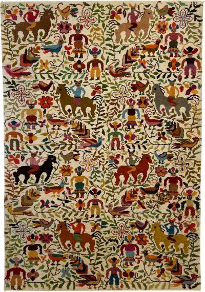 Vintage Colorful Neu Meister Artisan Tapestry Wall Art Folk Art Rug Ecuador
