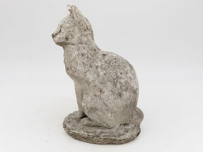 Vintage Composite Stone Cat Garden Statue French 1970s
