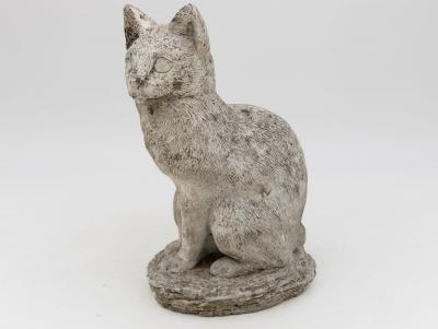 Vintage Composite Stone Cat Garden Statue French 1970s