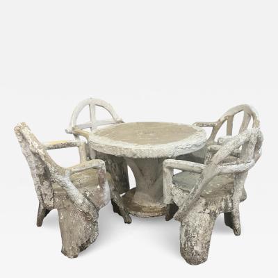 Vintage Concrete Faux Bois Table and 4 Chairs