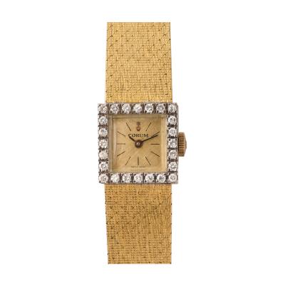 Vintage Corum 18K White Gold Diamond Watch with Woven Gold Bracelet