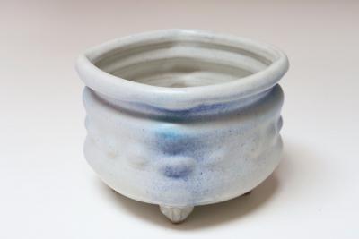 Vintage Cream and Blue Matte Glaze Studio Ceramic Planter by Deanna Nichols