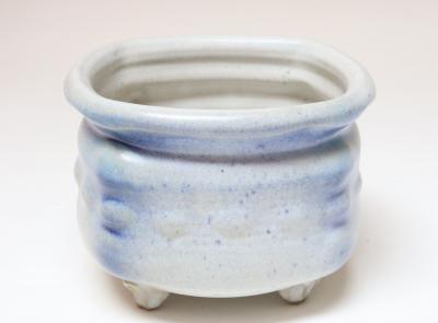 Vintage Cream and Blue Matte Glaze Studio Ceramic Planter by Deanna Nichols