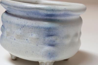 Vintage Cream and Blue Matte Glaze Studio Ceramic Planter by Deanna Nichols