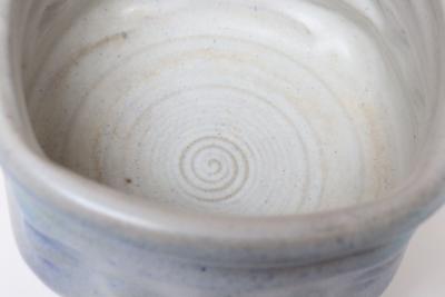 Vintage Cream and Blue Matte Glaze Studio Ceramic Planter by Deanna Nichols