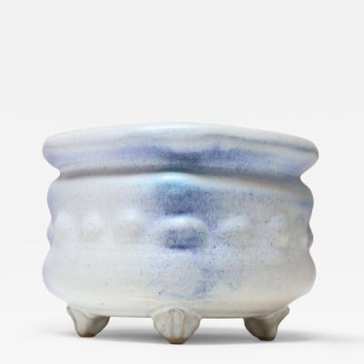 Vintage Cream and Blue Matte Glaze Studio Ceramic Planter by Deanna Nichols