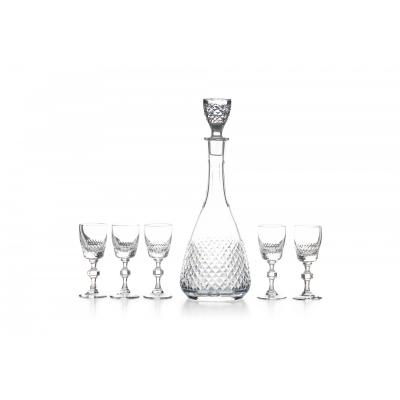 Vintage Czech Cut Crystal Decanter and Cordial Glass Set