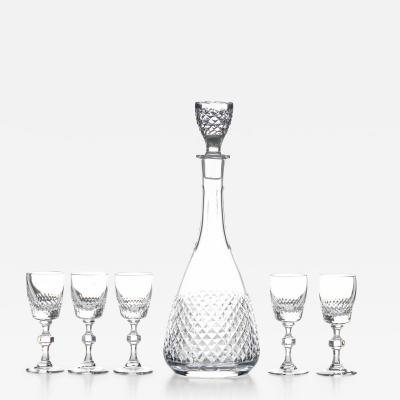 Vintage Czech Cut Crystal Decanter and Cordial Glass Set