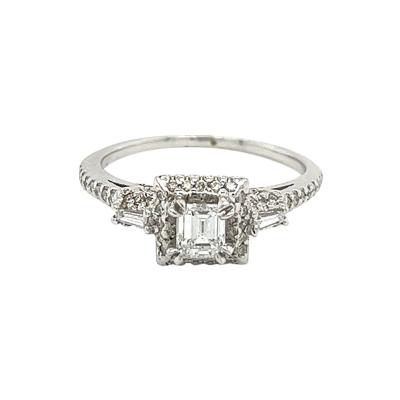 Vintage Dainty Emerald Cut Natural Diamond Ring in 18K White Gold