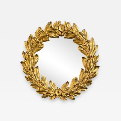 Vintage Diminutive Mario Buatta Designer Giltwood Carved Wall Mirror Leaf