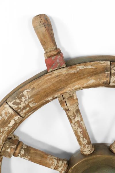 Vintage Distressed Brown and Red Painted Ships Wheel