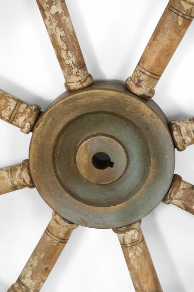 Vintage Distressed Brown and Red Painted Ships Wheel