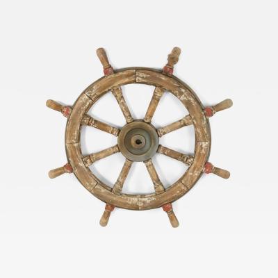 Vintage Distressed Brown and Red Painted Ships Wheel