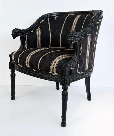 Vintage Ebonized Carved Rams Head Berg re Chairs Pair