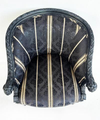 Vintage Ebonized Carved Rams Head Berg re Chairs Pair