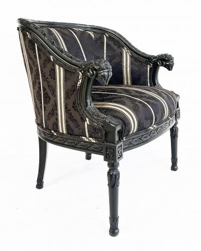 Vintage Ebonized Carved Rams Head Berg re Chairs Pair