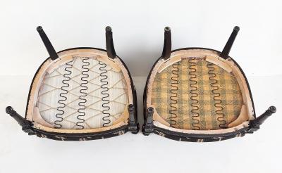 Vintage Ebonized Carved Rams Head Berg re Chairs Pair