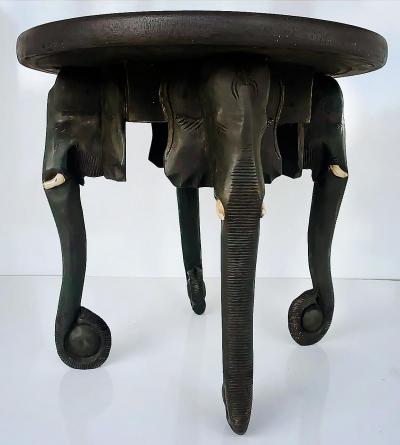 Vintage Ebonized Wooden Carved African Elephant Table