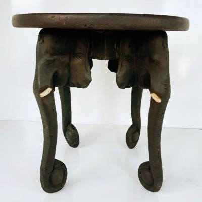 Vintage Ebonized Wooden Carved African Elephant Table