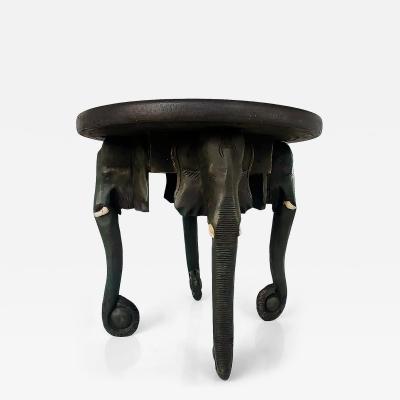 Vintage Ebonized Wooden Carved African Elephant Table