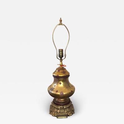 Vintage Eglomese French Art Glass Gilt Bronze Table Lamp