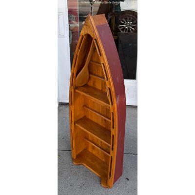 Vintage English Boat Form Etagere Bookshelf Bookcase