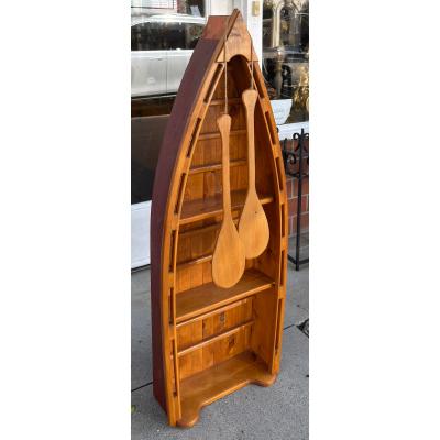 Vintage English Boat Form Etagere Bookshelf Bookcase